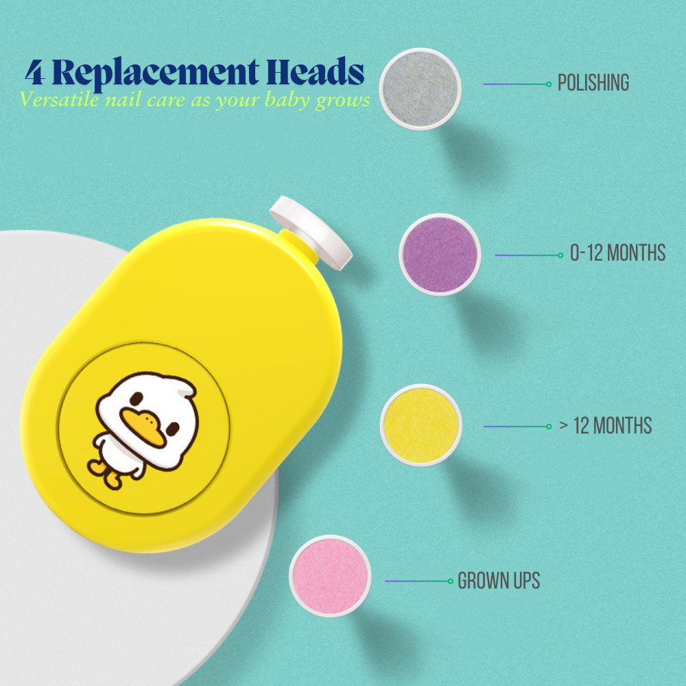 LUFFCABO electric baby nail buffer with 4 replacement heads, designed for baby nail care