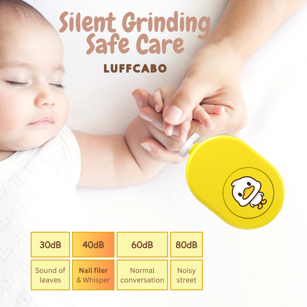 LUFFCABO electric baby nail trimmer operates at 40dB for silent baby nail care while sleeping