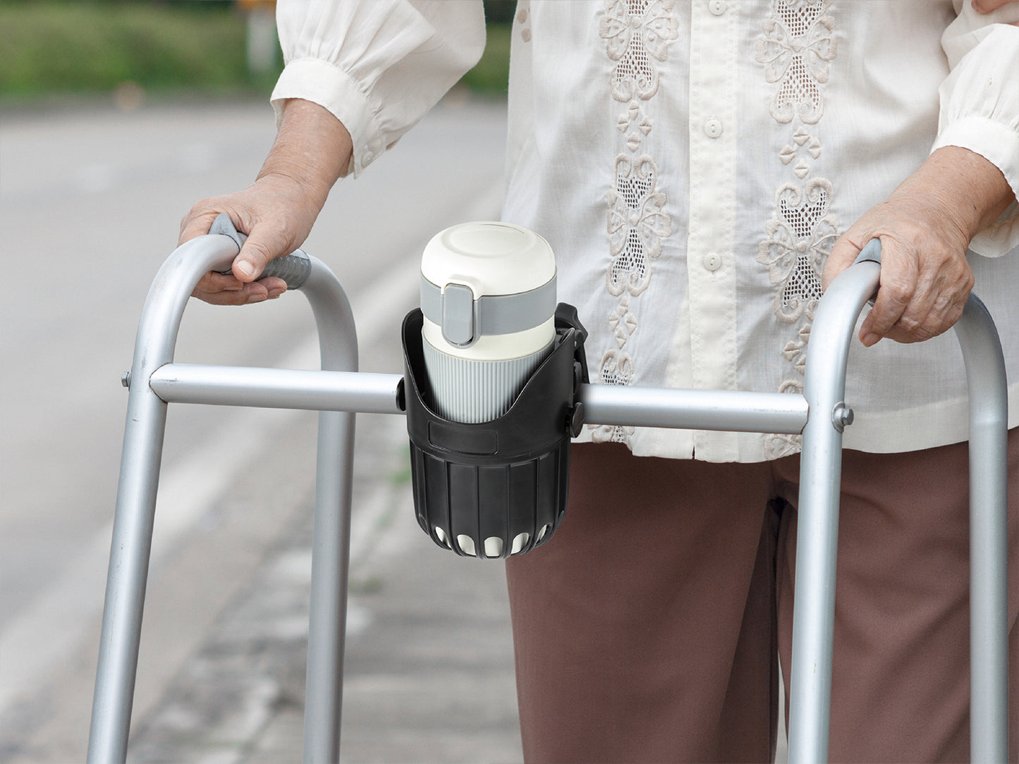 LUFFCABO cup holder for walkers for seniors, portable walker accessories for hands-free convenience