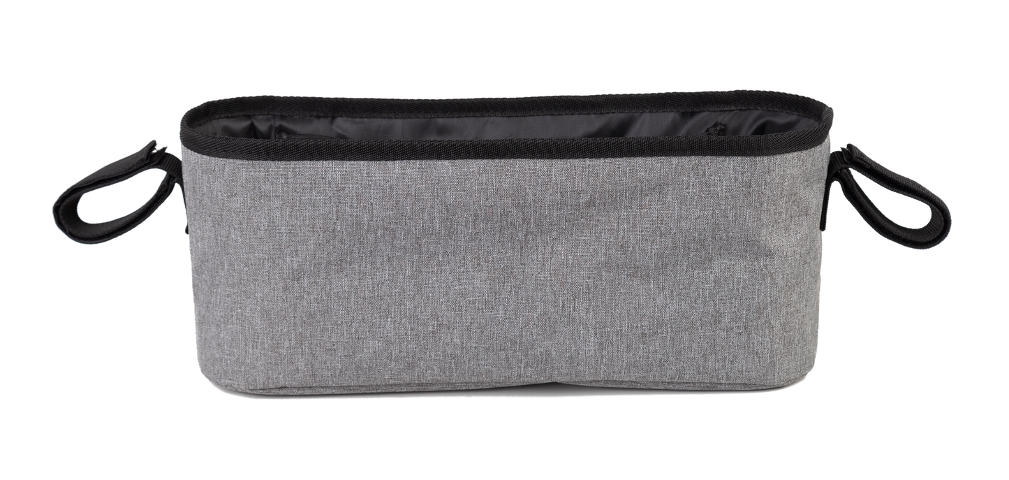 LUFFCABO stroller caddy with a minimalistic back design, ideal for storing baby travel essentials