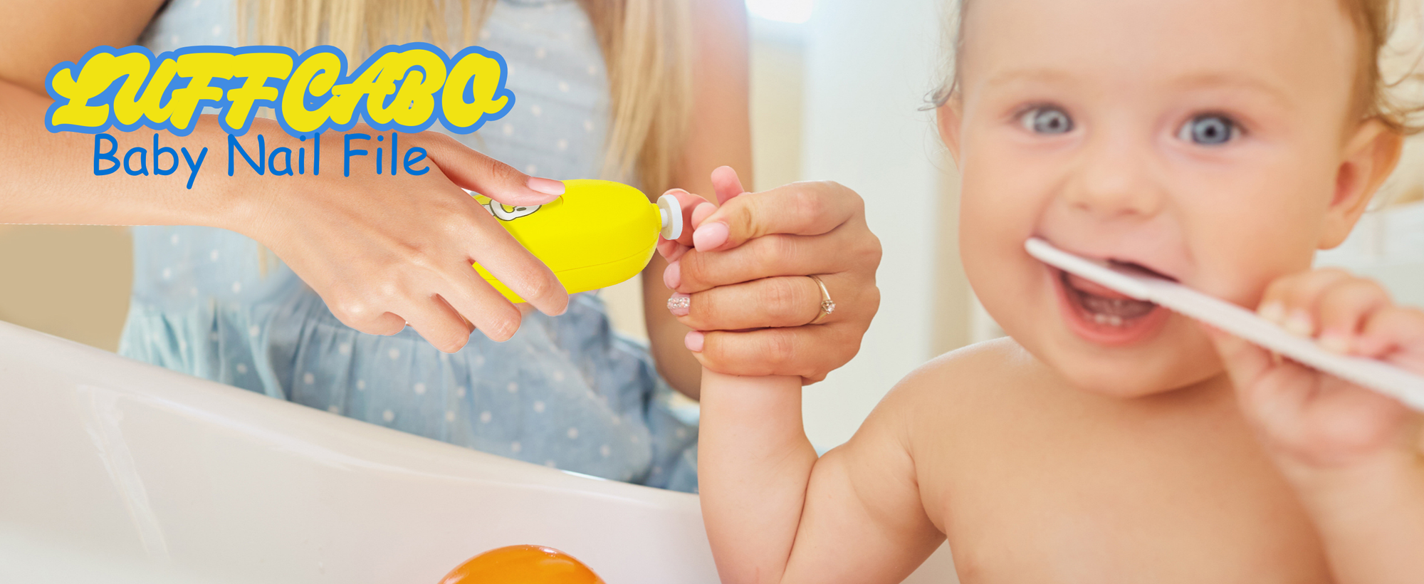 Parent using a LUFFCABO baby nail file to polish baby's nail