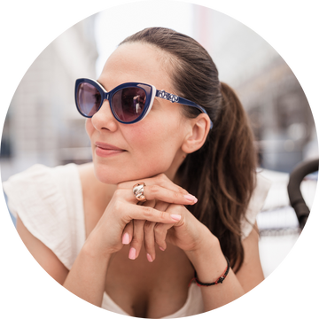 A mom wearing sunglasses