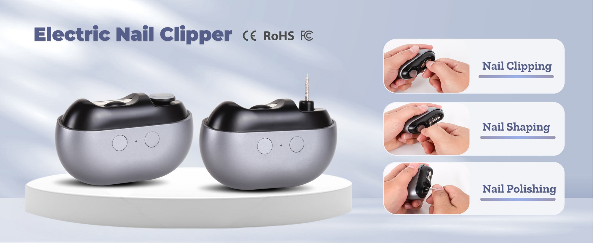 Electric nail clipper with three kinds of usages: clipping, shaping and polishing 
