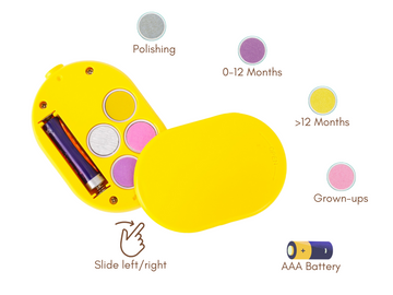 The baby nail file has four types of grind heads for babies at different stages