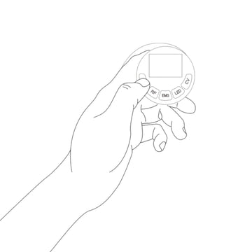 A hand holding the body sculpting device with buttons