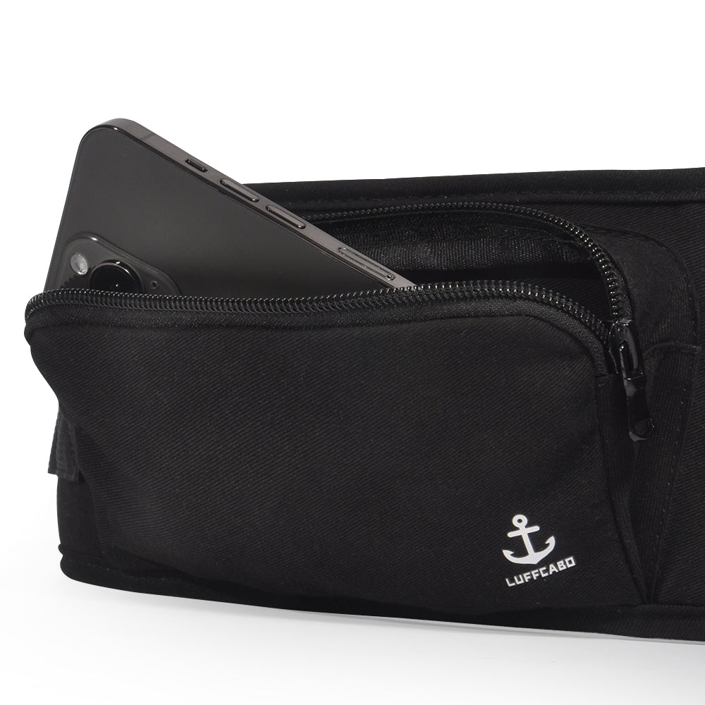 A waist storage bag of the newborn carrier with a LUFFCABO brand logo