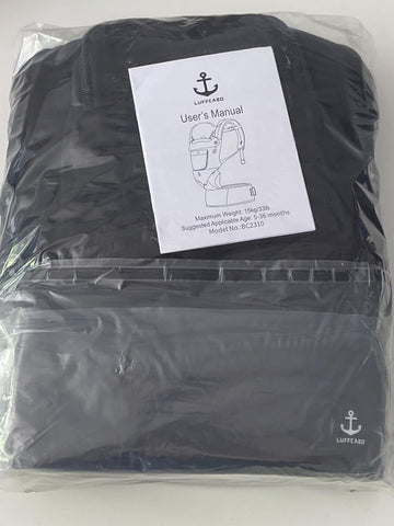 Black baby carrier with user's manual 
