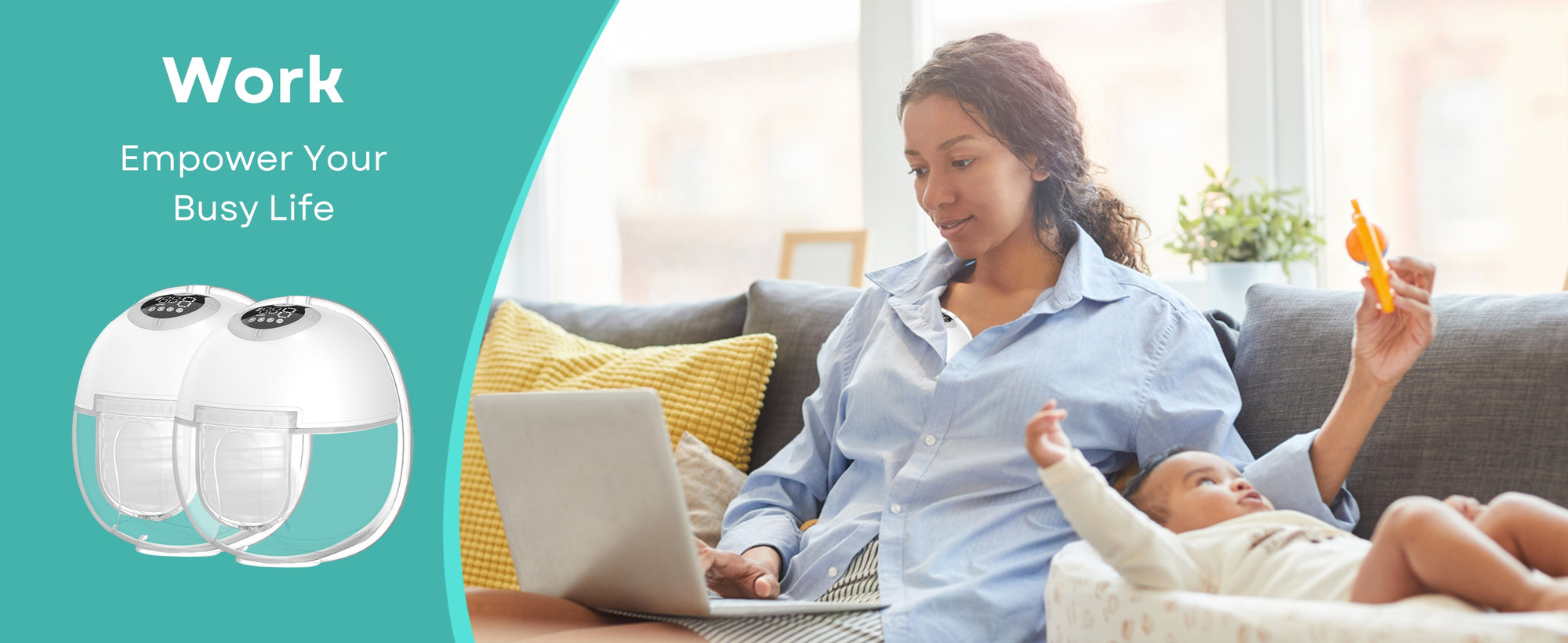 MOM working on a laptop with a baby on her lap while using breast pump