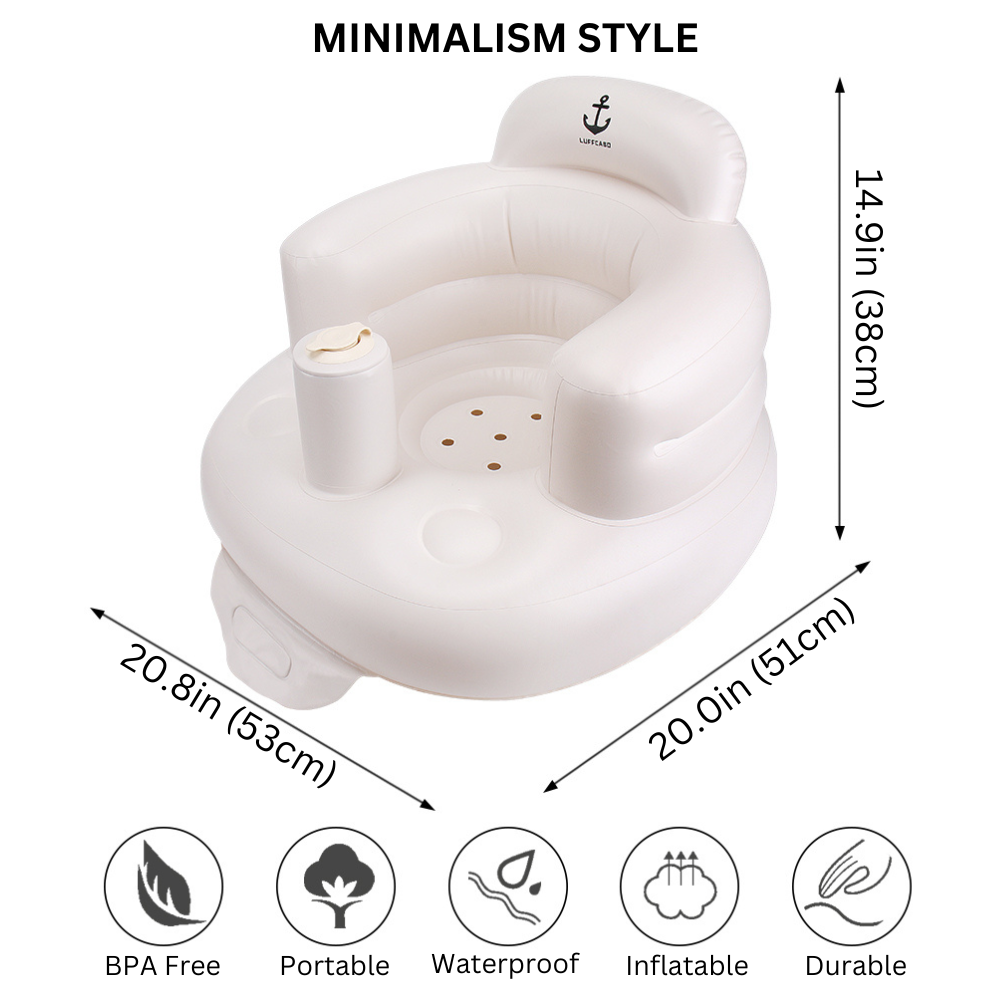 LUFFCABO inflatable baby seat, durable and BPA-free, with dimensions, perfect as a baby floor seat