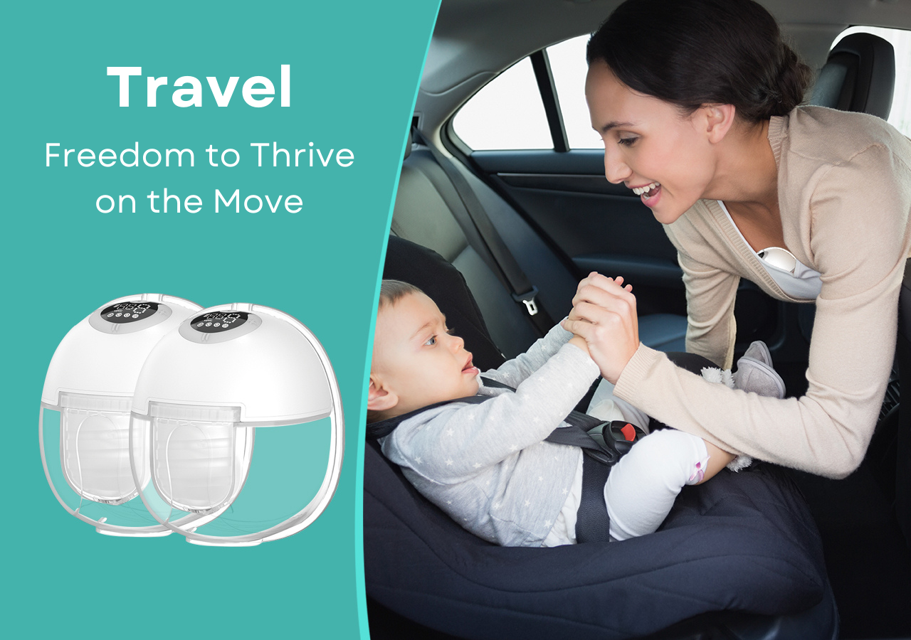 LUFFCABO wearable breast pump used by a mom in the car, hands-free breast pump for multitasking moms