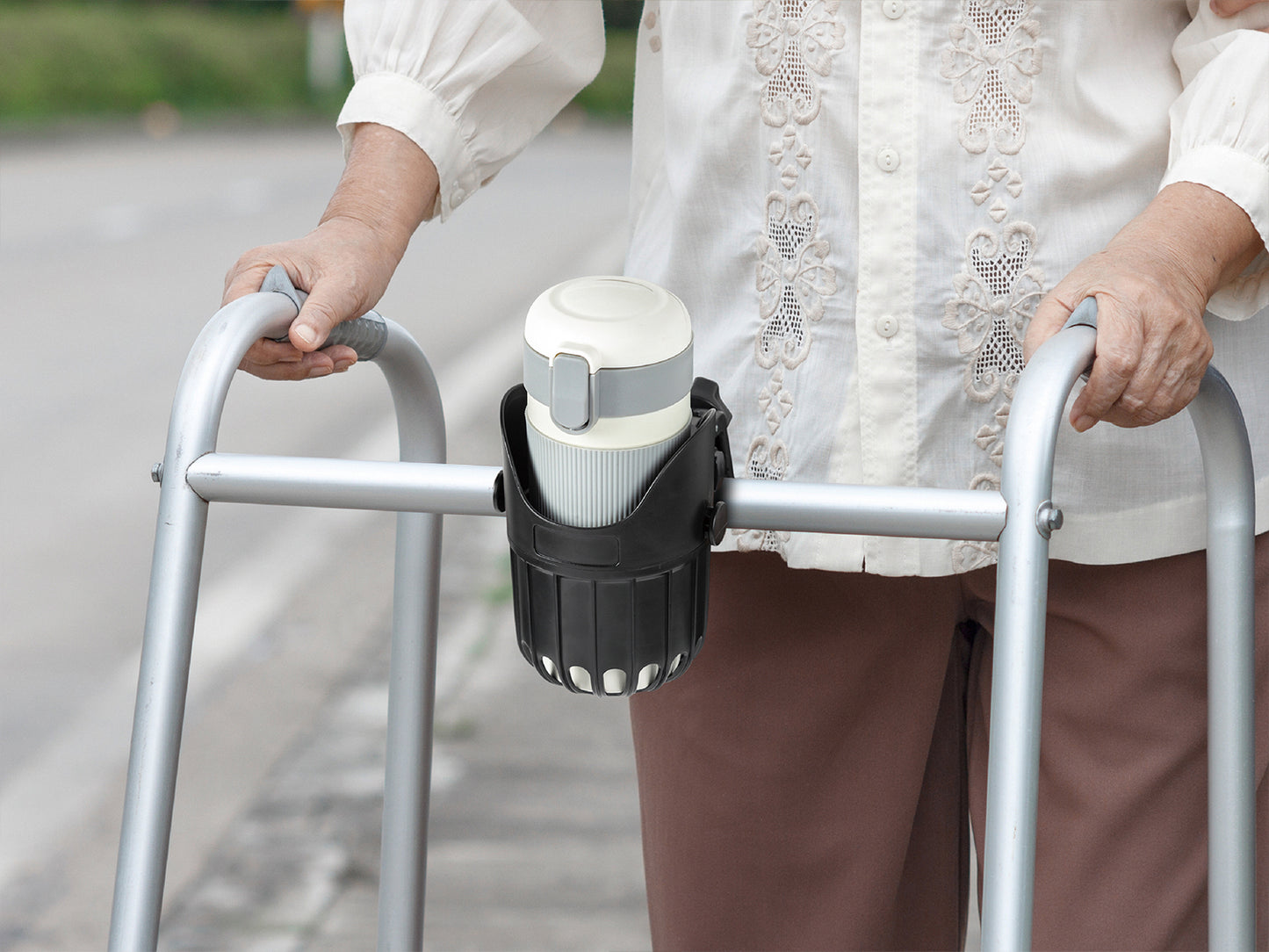 LUFFCABO cup holder for walkers for seniors, portable walker accessories for hands-free convenience