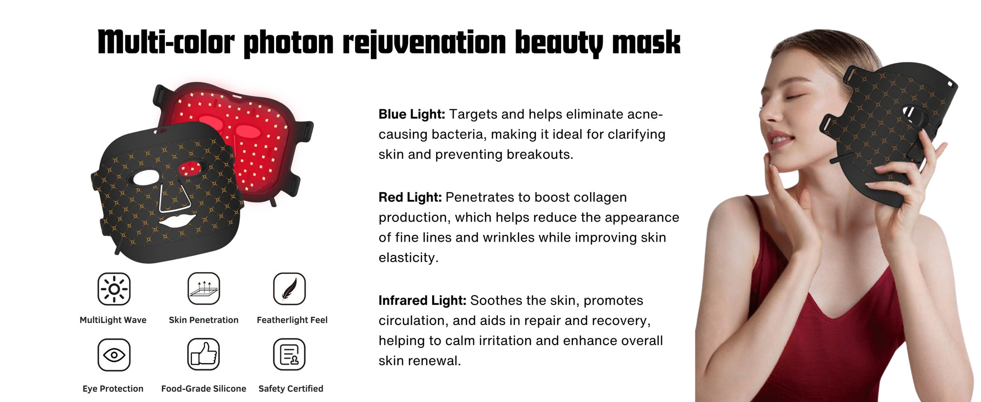 LED Beauty mask with light therapy features 