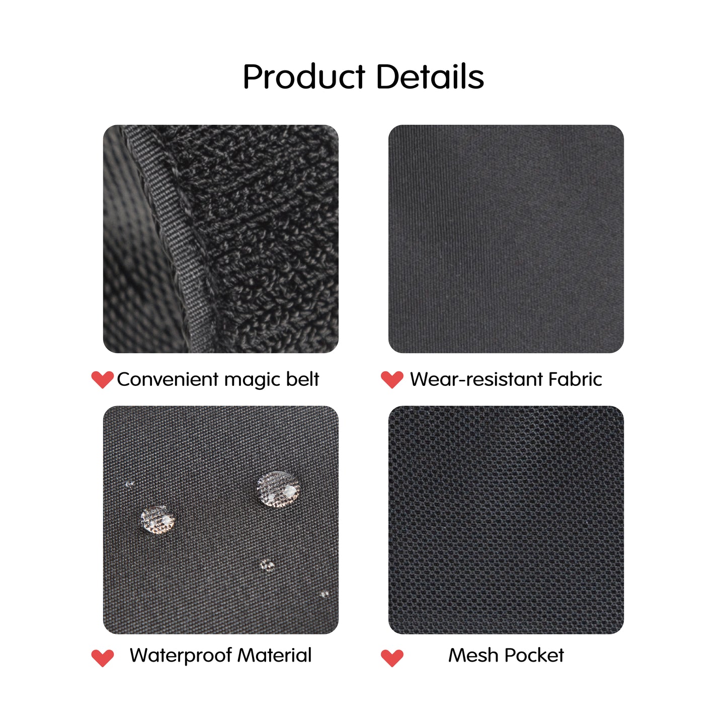 LUFFCABO stroller caddy features waterproof fabric, mesh pockets, and wear-resistant material