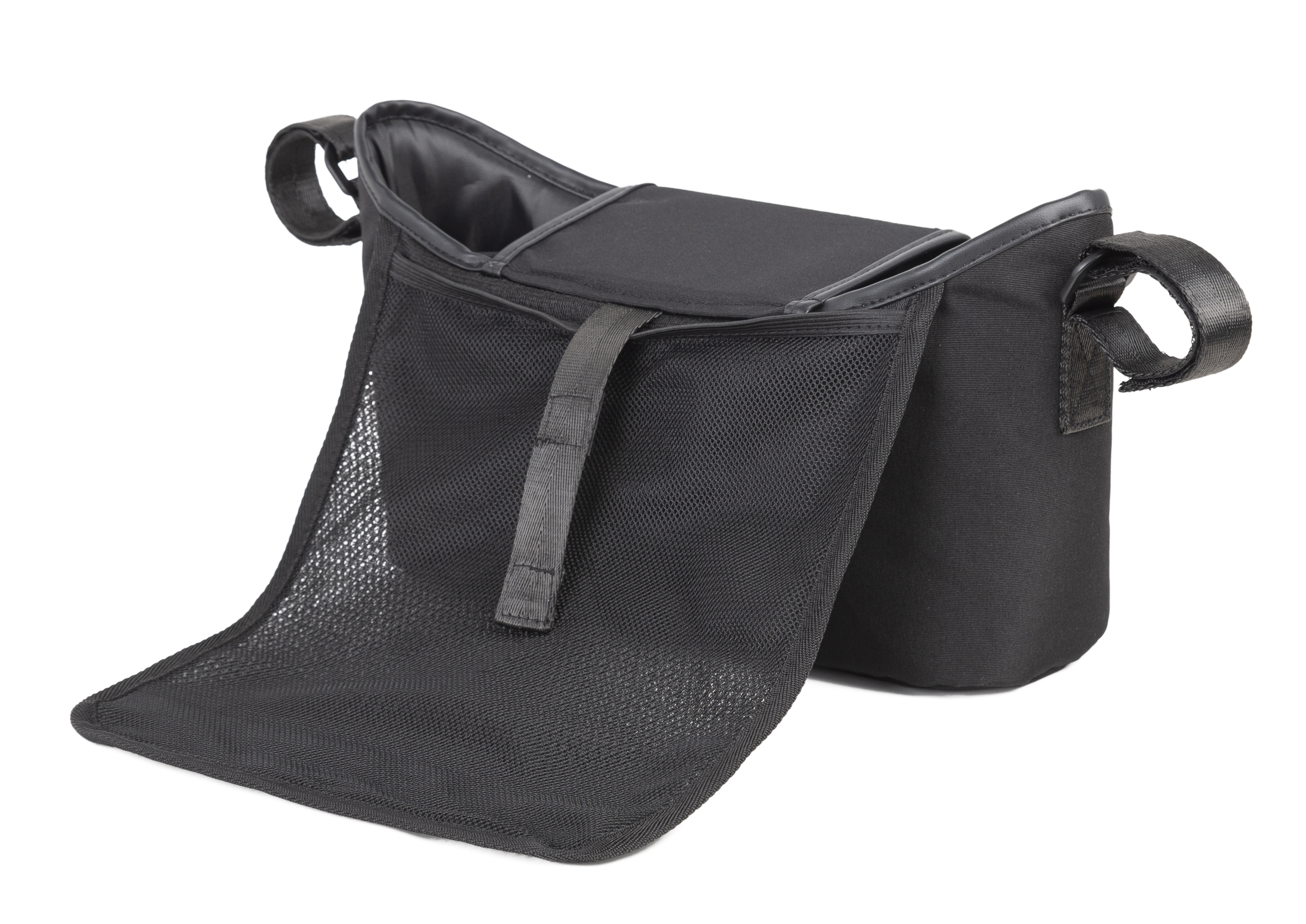 LUFFCABO stroller organizer bag with foldable mesh pocket, ideal for storing baby essentials