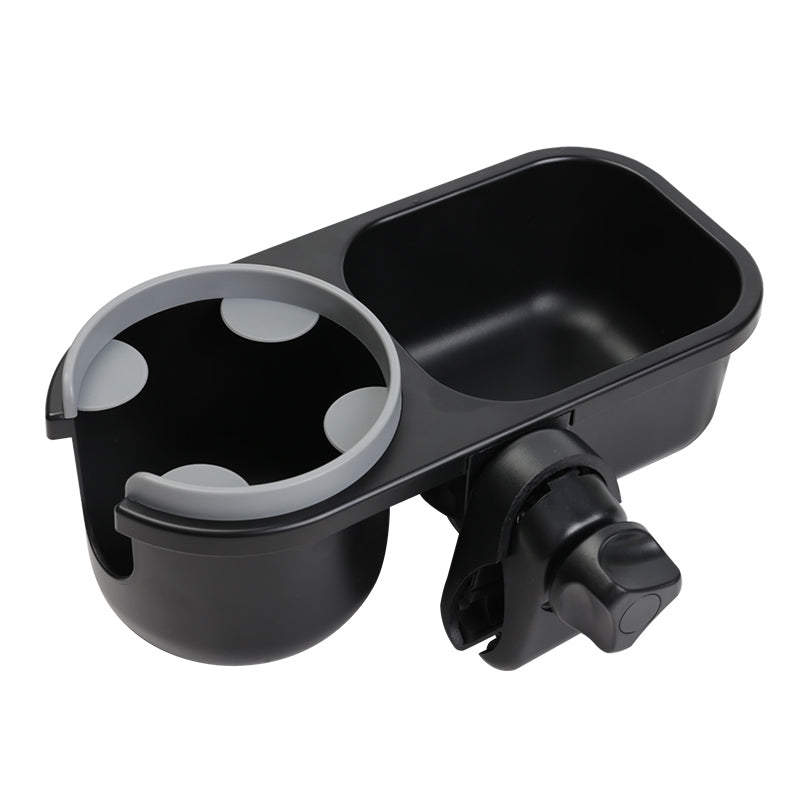 LUFFCABO stroller cup holder with dual compartments, ideal for drinks and stroller accessories