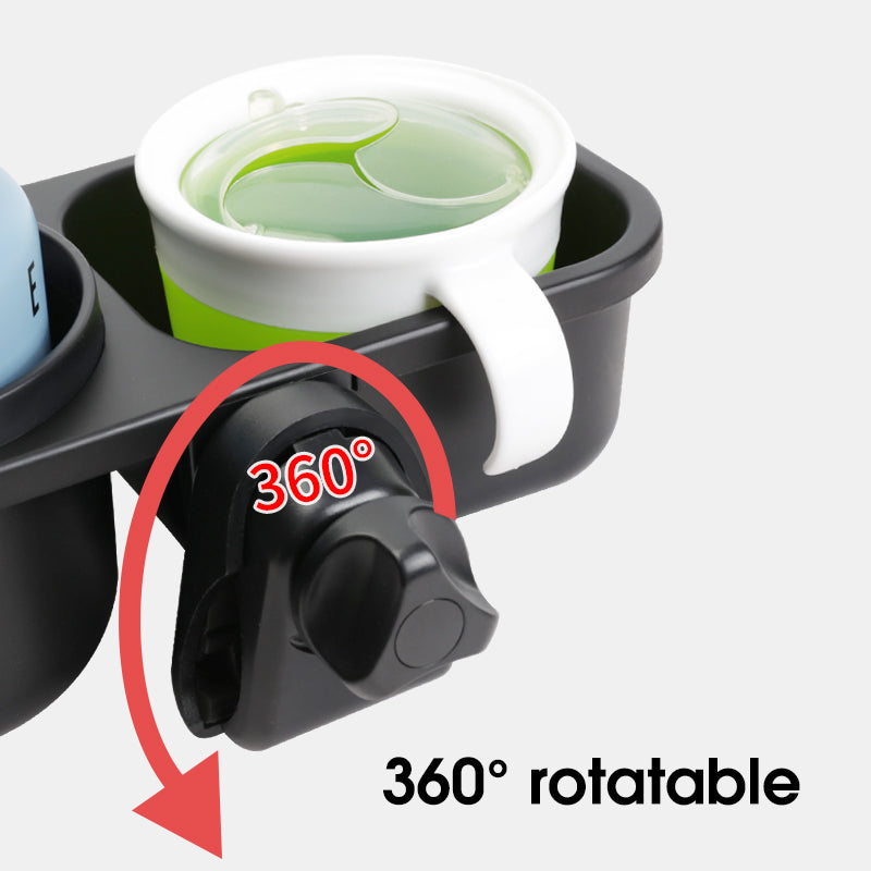 LUFFCABO stroller cup holder with a 360° rotatable design, perfect for drinks and stroller accessories